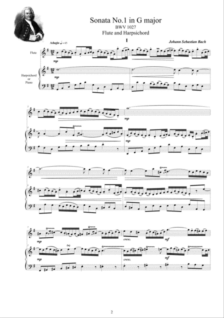 Bach - 3 Sonatas for Flute and Harpsichord or Piano Flute Solo scores gallery preview page 2