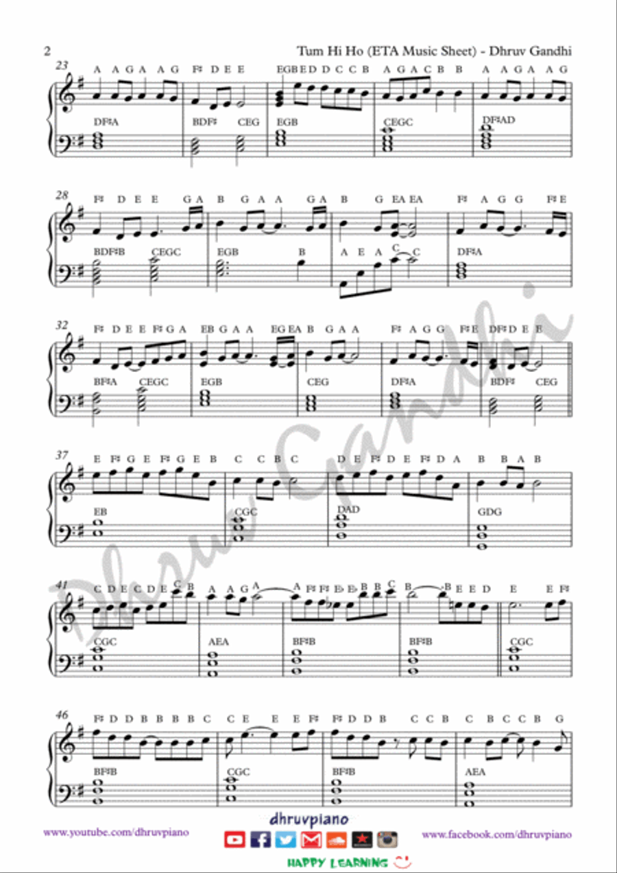 Tum Hi Ho Easy Piano scores gallery preview page 2