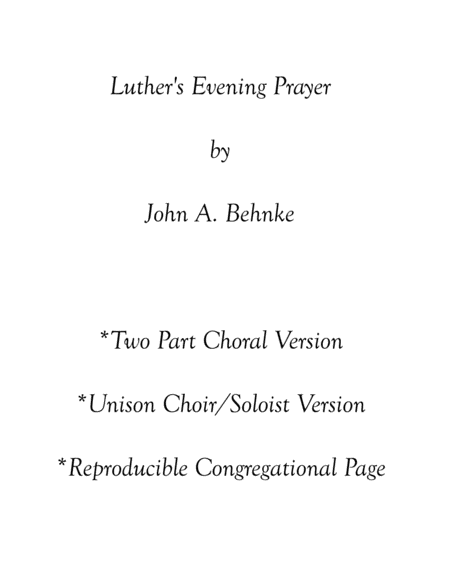 Luther's Evening Prayer (two-part, unison/soloist, and congregational page) image number null