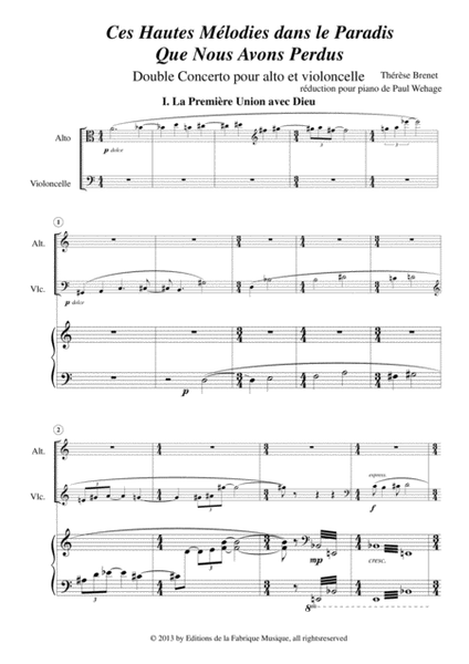 Thérèse Brenet: Ces Hautes Mélodies dans le Paradis que Nous avons perdus double concerto for viola,