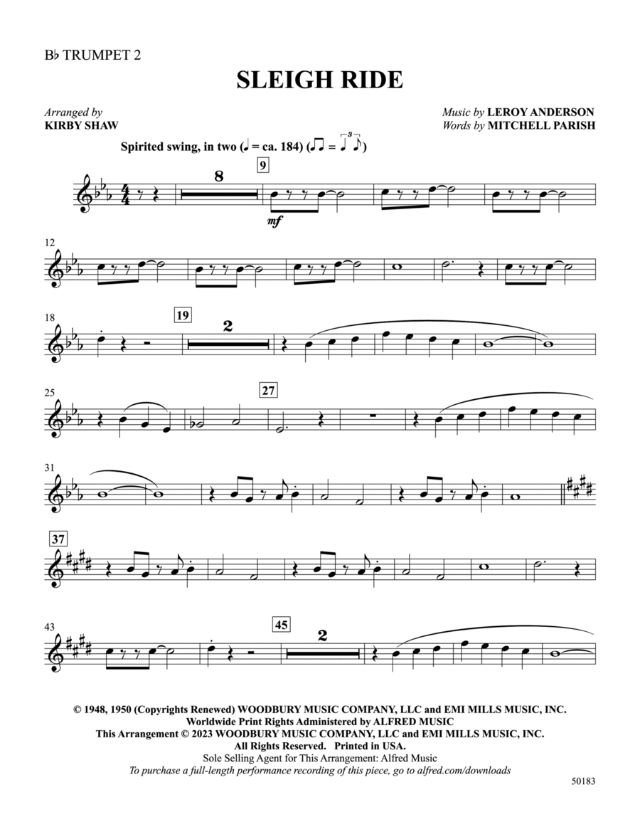 Sleigh Ride: 2nd B-flat Trumpet Part scores gallery preview page 1