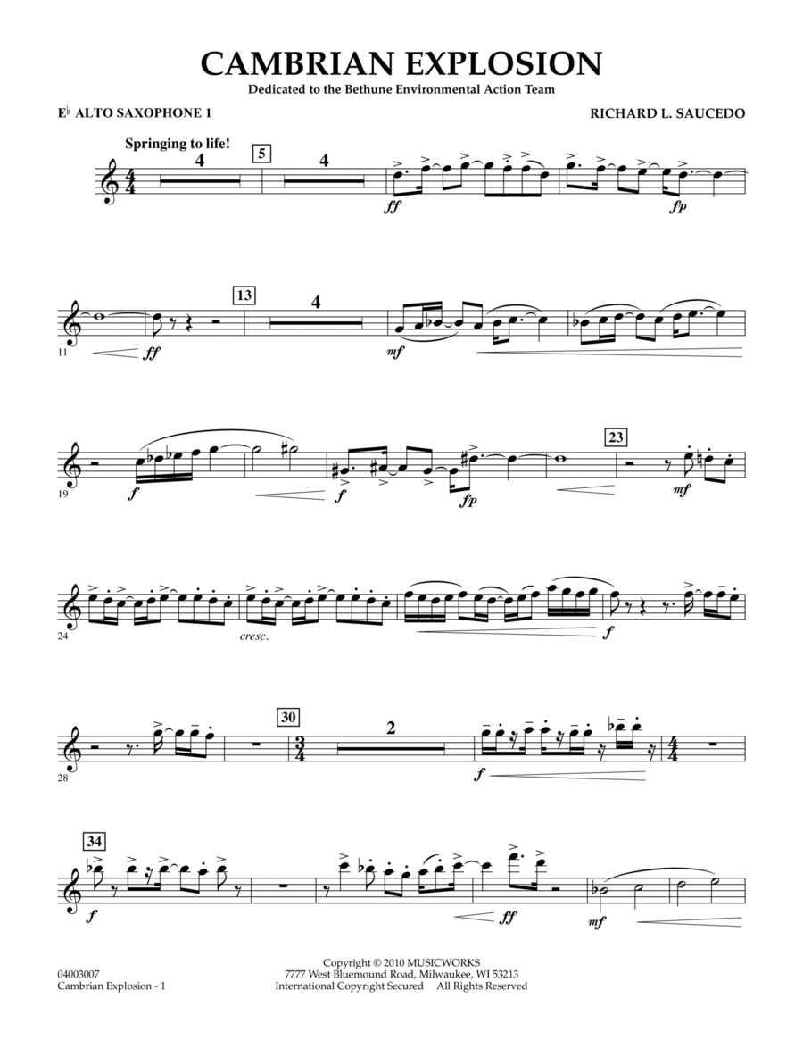 Cambrian Explosion - Eb Alto Saxophone 1 Concert Band scores gallery preview page 1