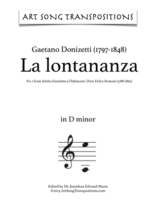 Book cover for DONIZETTI: La lontananza (transposed to D minor)