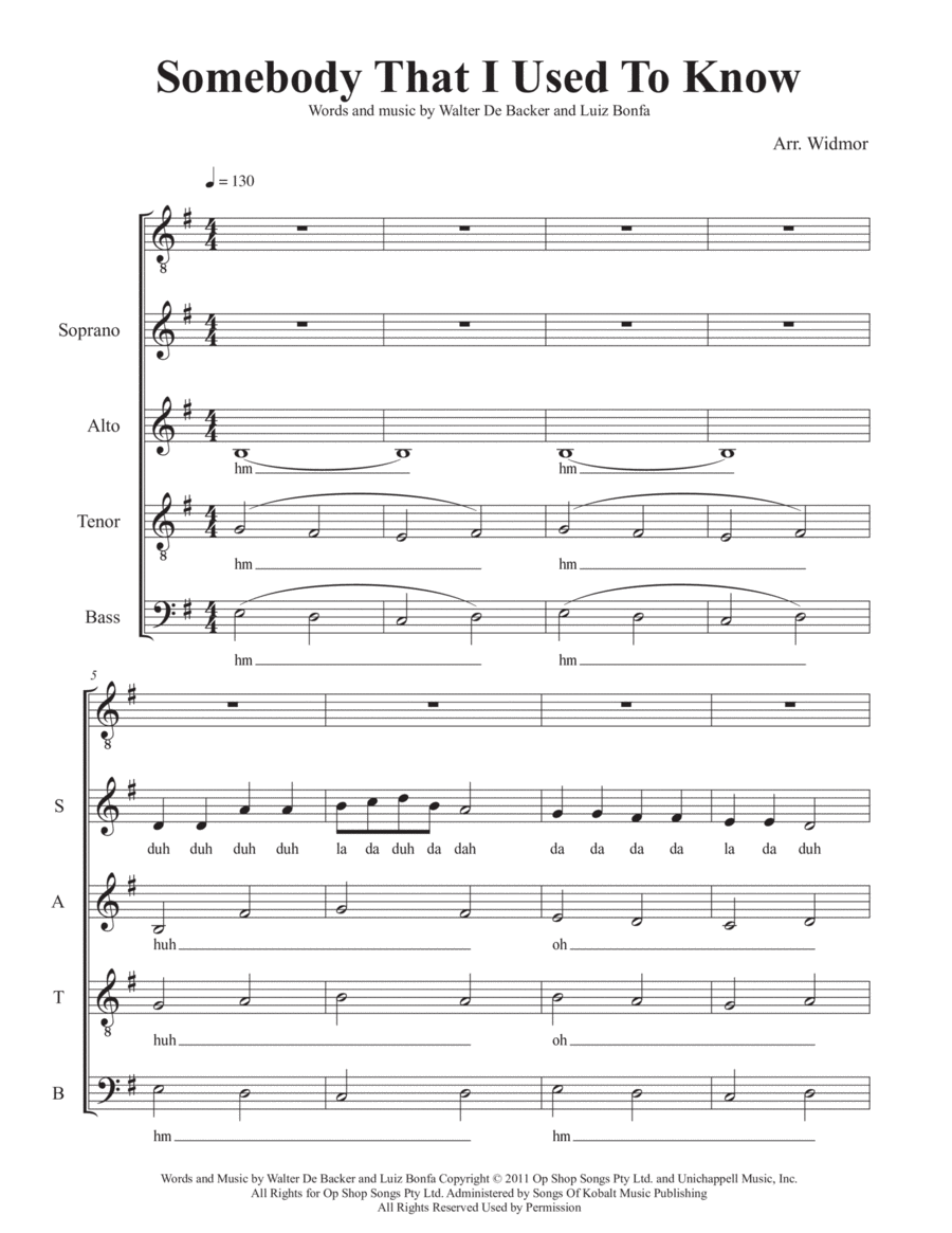 Somebody That I Used To Know 4-Part scores gallery preview page 1
