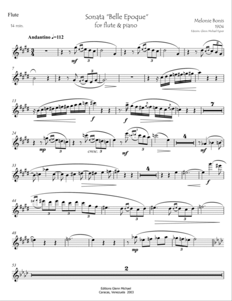 Mel Bonis, Sonata for Flute & Piano Belle Epoque Flute Solo scores gallery preview page 2