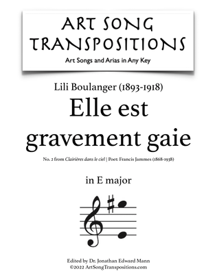 Book cover for BOULANGER: Elle est gravement gaie (transposed to E major)