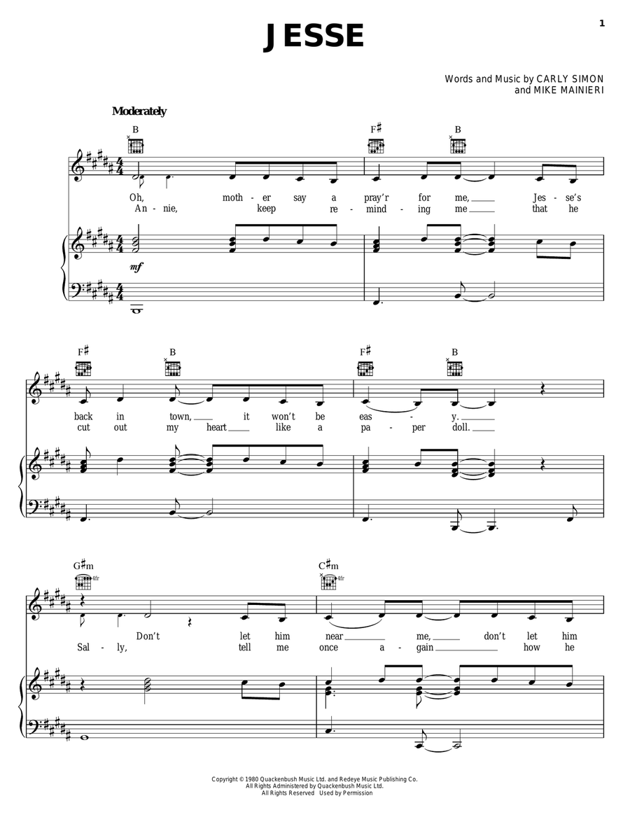 Jesse Jesse Piano, Vocal, Guitar scores gallery preview page 1