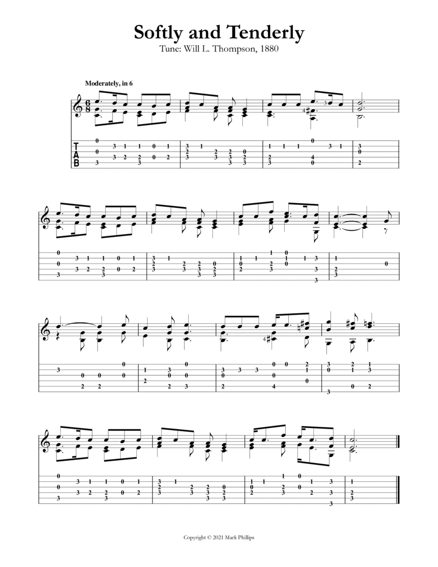 Softly and Tenderly Guitar Tablature scores gallery preview page 1