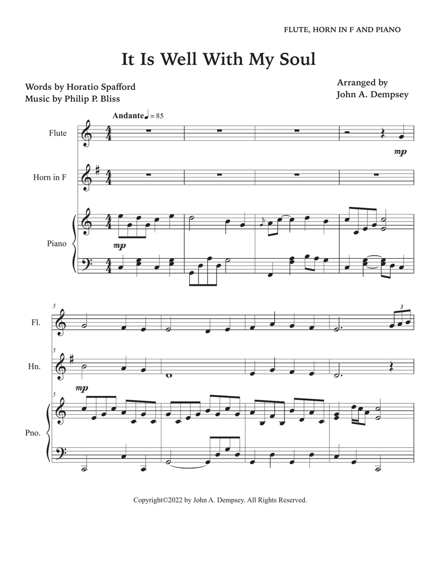 It Is Well With My Soul (Trio for Flute, Horn in F and Piano) Small Ensemble scores gallery preview page 5