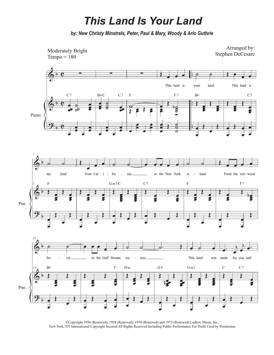 This Land Is Your Land Unison Choir scores gallery preview page 1