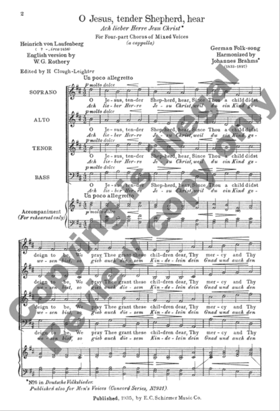 O Jesus, Tender Shepherd, Hear: Ach lieber Herre Jesu Christ (No. 6 from 14 Deutsche Volkslieder) 4-Part scores gallery preview page 2