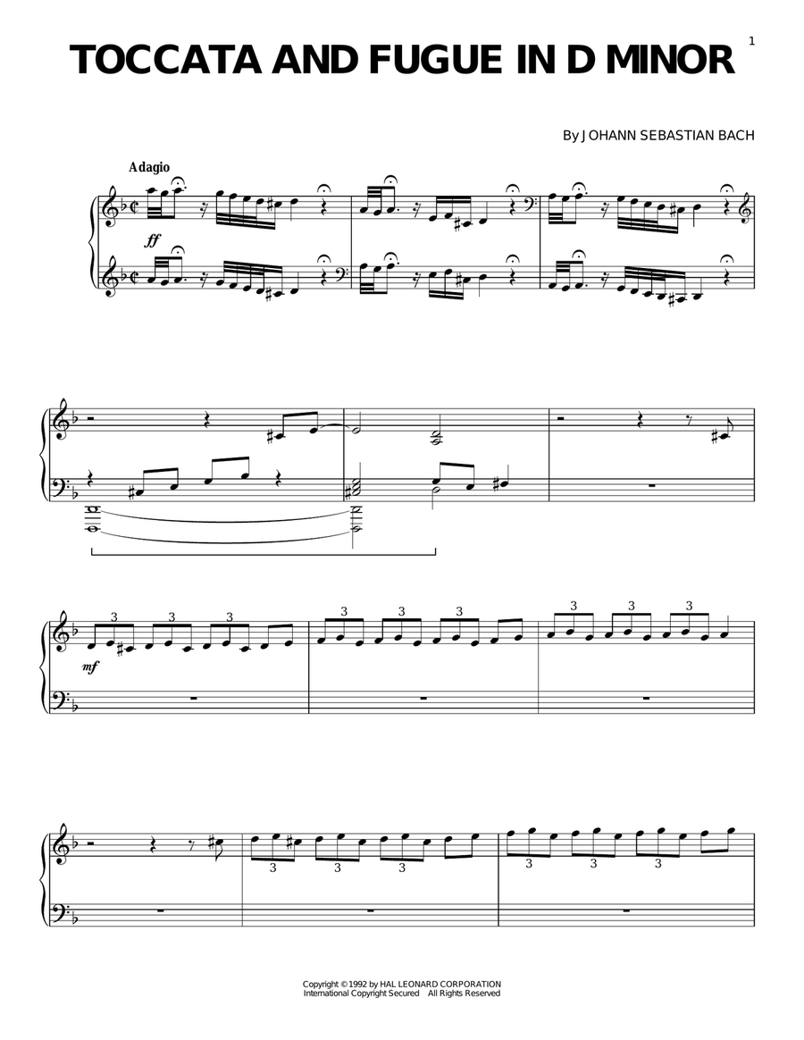 Toccata And Fugue In D Minor Piano Solo scores gallery preview page 1
