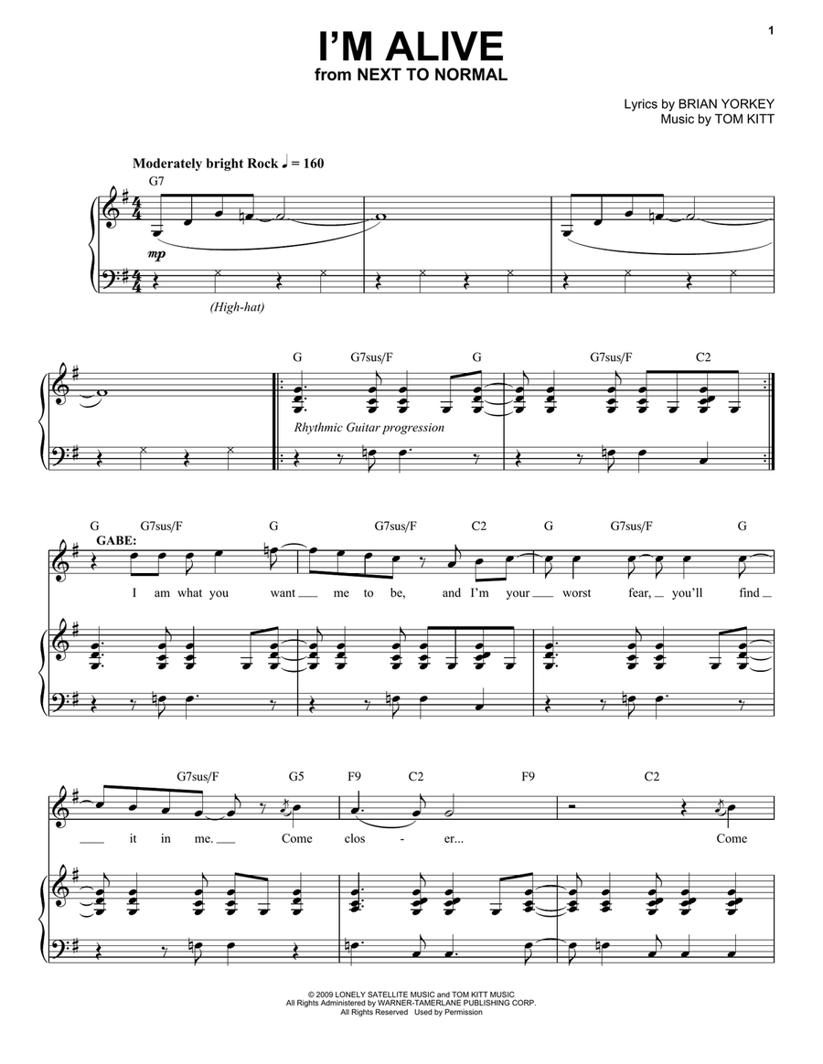 I'm Alive (from Next to Normal) Voice scores gallery preview page 1