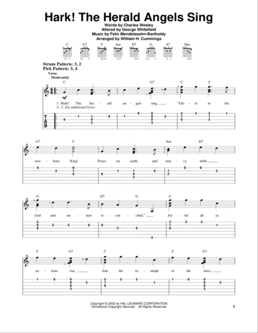 Hark! The Herald Angels Sing Guitar Tablature scores gallery preview page 1