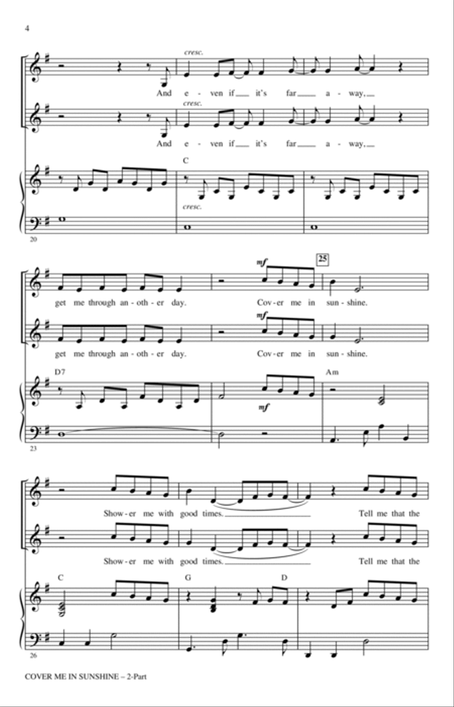Cover Me In Sunshine (arr. Mac Huff) 2-Part scores gallery preview page 3