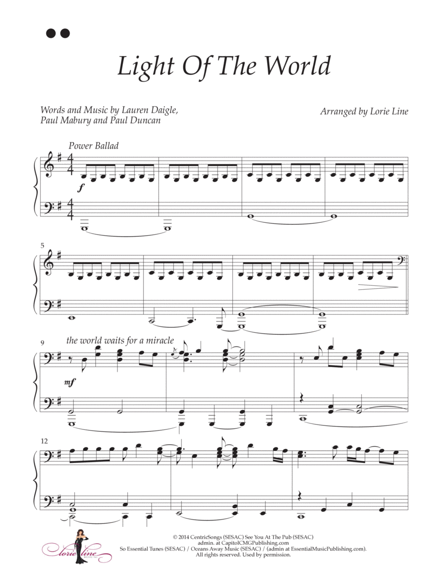 Light Of The World Piano Solo scores gallery preview page 1