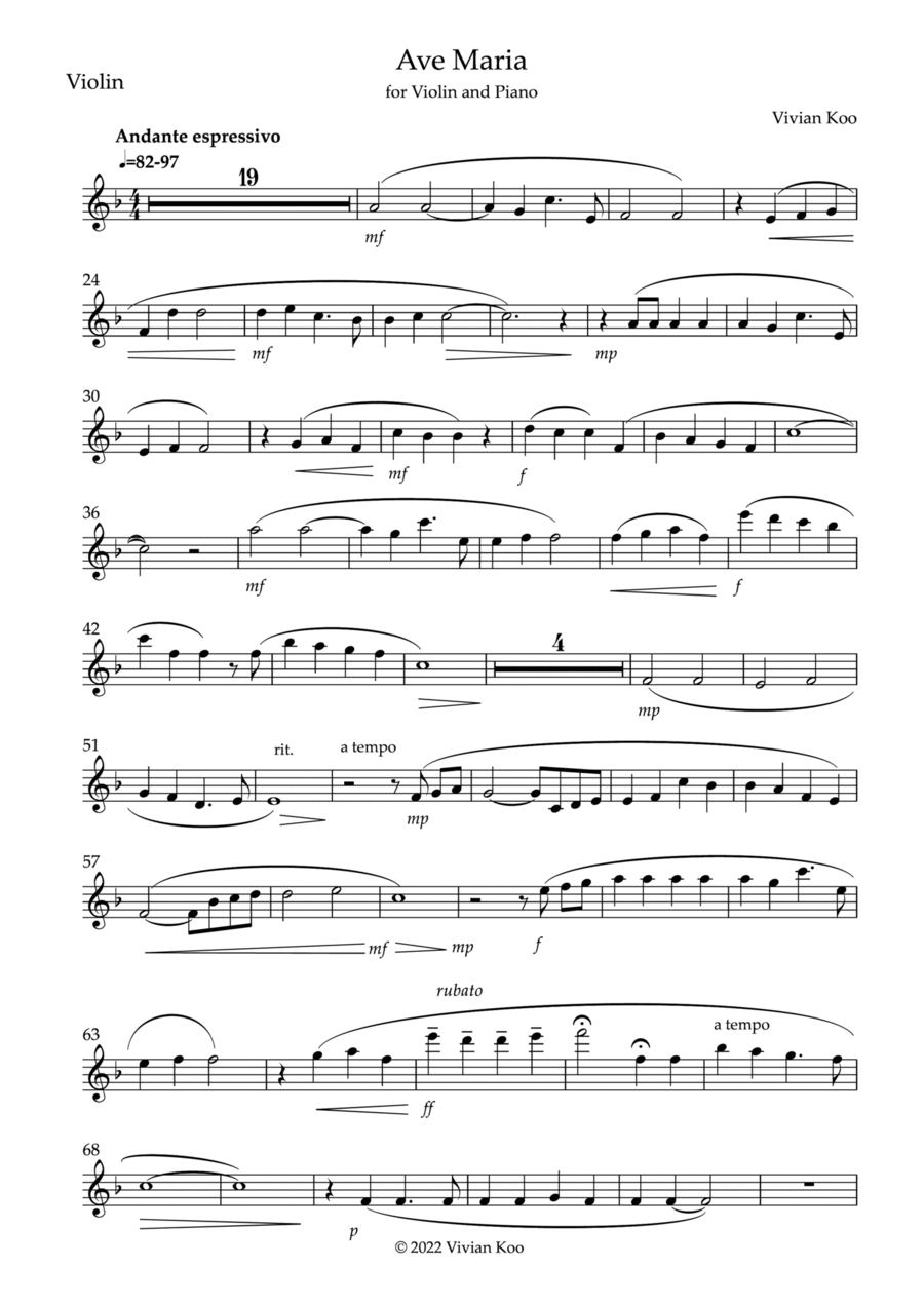 Ave Maria for violin and piano - violin part Violin Solo scores gallery preview page 1