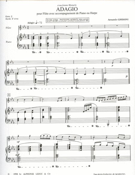 Ghidoni Armando Adagio Flute & Piano Or Harp Book