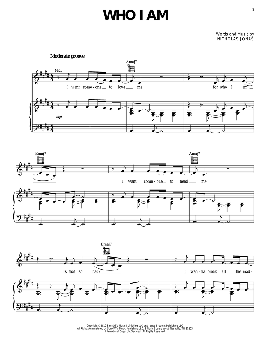Who I Am Piano, Vocal, Guitar scores gallery preview page 1