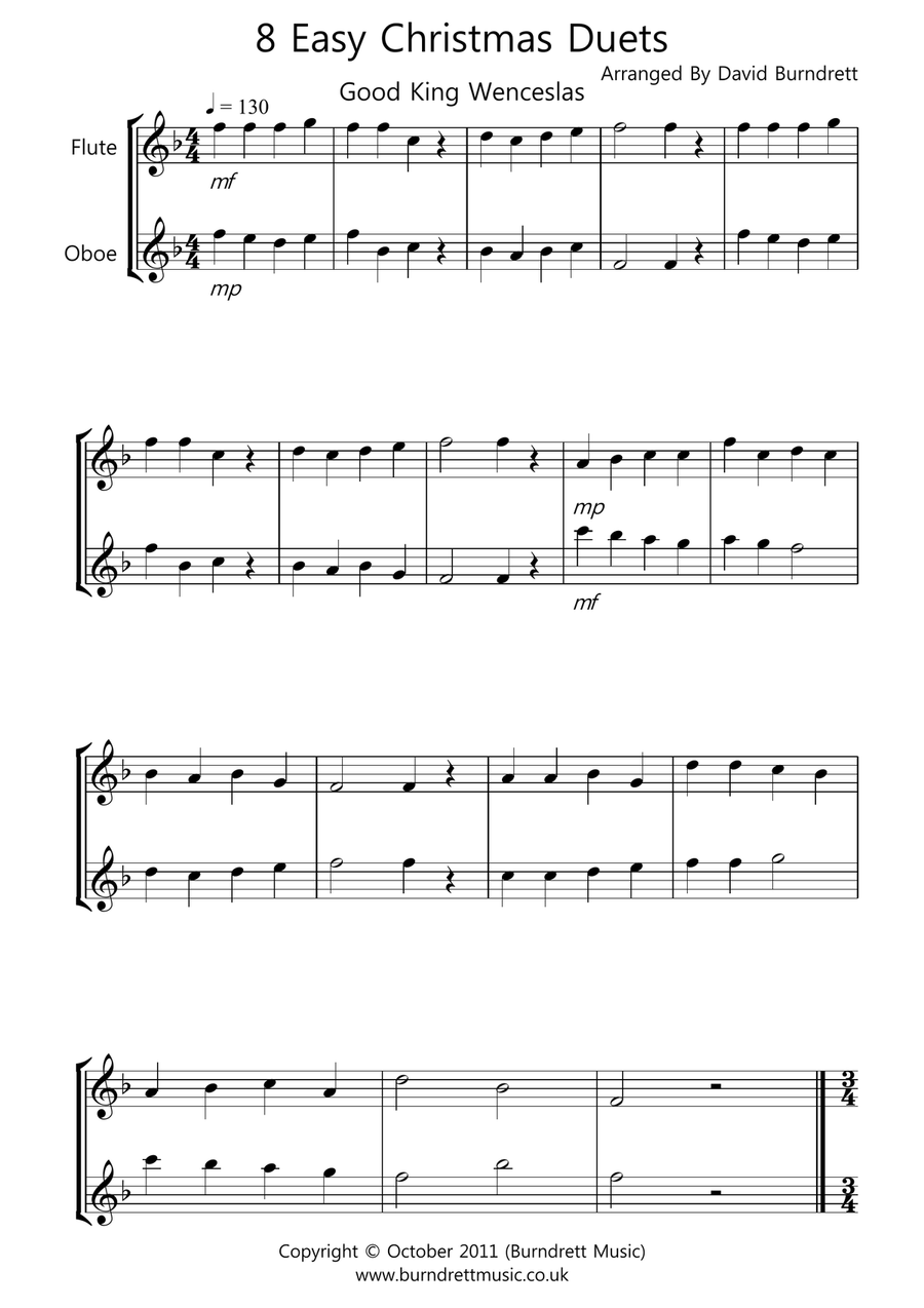 8 Easy Christmas Duets for Flute And Oboe Woodwind Duet scores gallery preview page 1