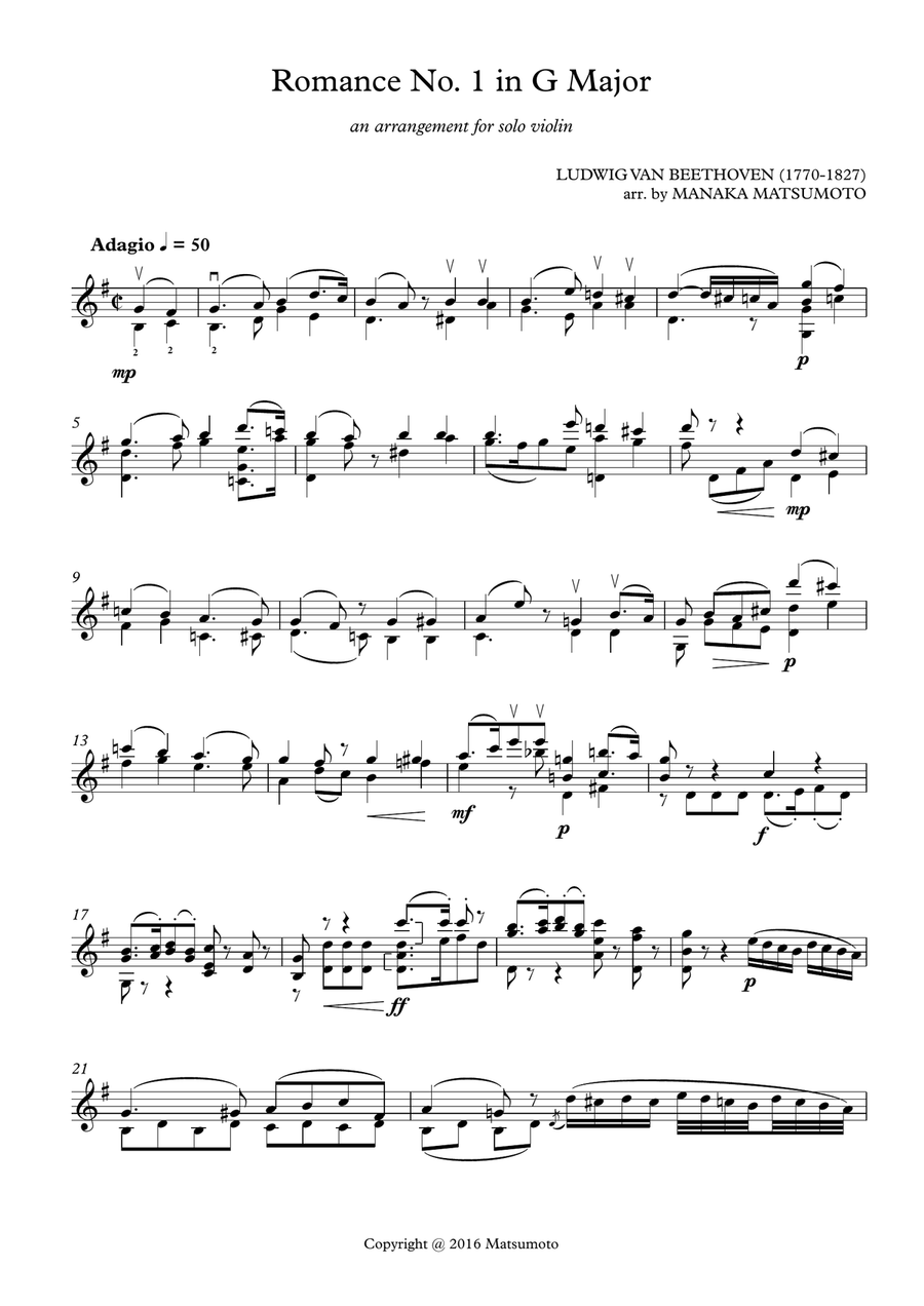 Beethoven's Romance No. 1 for solo violin Chamber Music scores gallery preview page 2