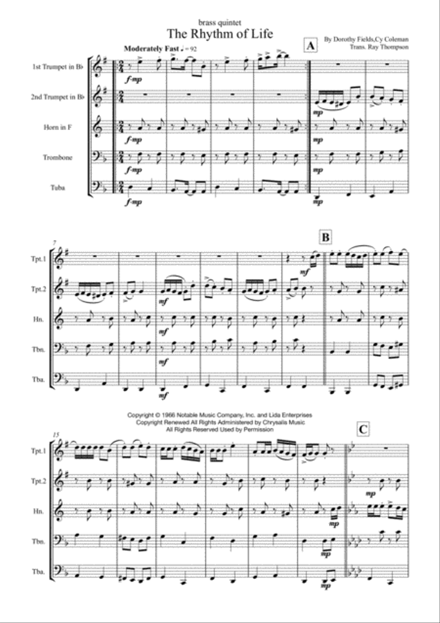 The Rhythm Of Life Horn scores gallery preview page 1