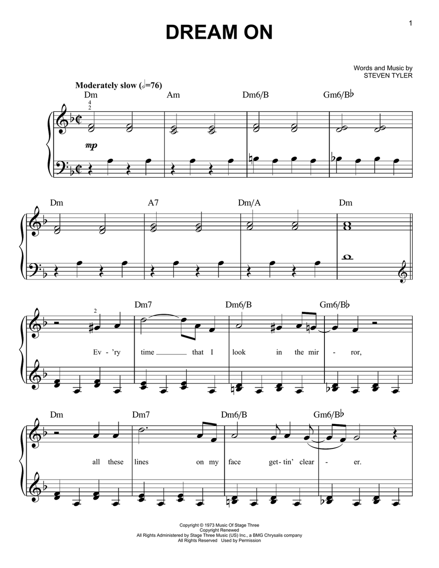 Dream On Easy Piano scores gallery preview page 1