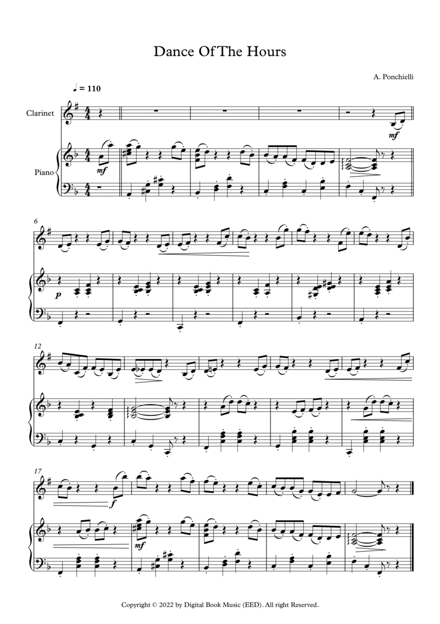 Dance Of The Hours - Amilcare Ponchielli (Clarinet + Piano) B-Flat Clarinet scores gallery preview page 1