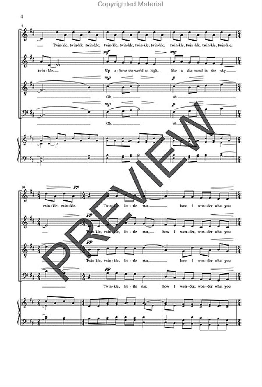 Twinkle, Twinkle, Little Star - SATB edition image number null