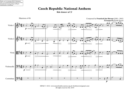 Czech National Anthem for String Orchestra (MFAO World National Anthem Series) image number null