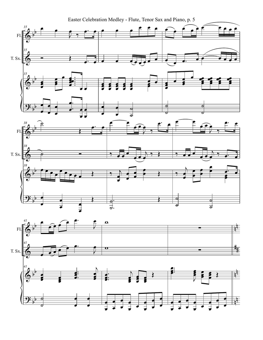 EASTER CELEBRATION MEDLEY (for Flute, Tenor Sax and Piano with Instrumental Parts) Woodwind Duet scores gallery preview page 6