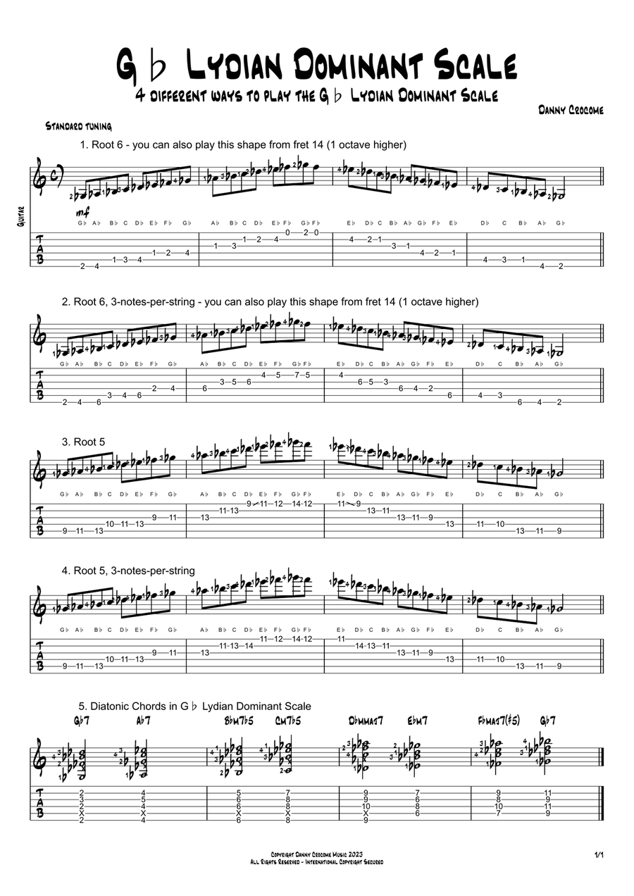 Gb Lydian Dominant Scale (4 Ways to Play) Electric Guitar scores gallery preview page 1