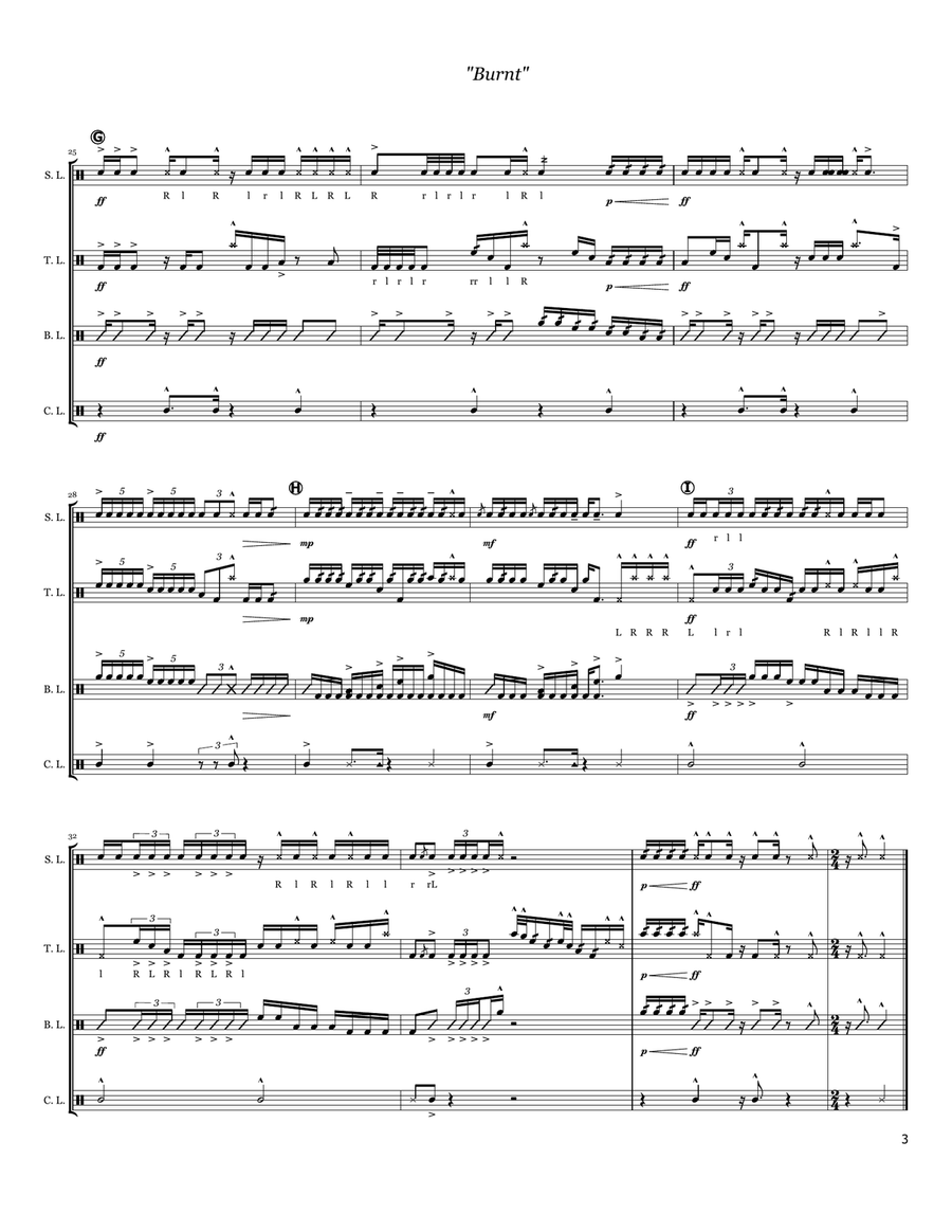 Burnt - Drumline Cadence (Level 5) Percussion Ensemble scores gallery preview page 3