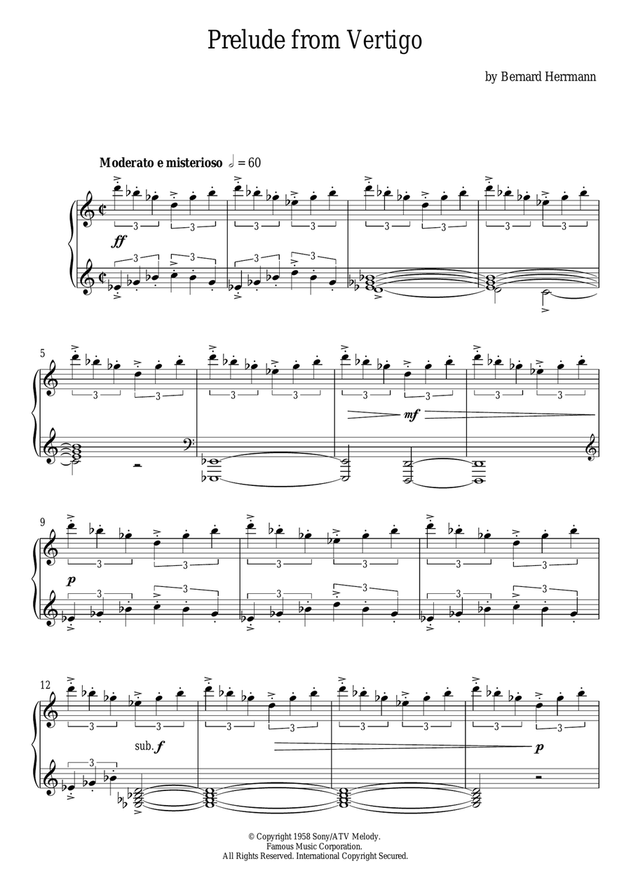 Prelude From Vertigo Piano Solo scores gallery preview page 1