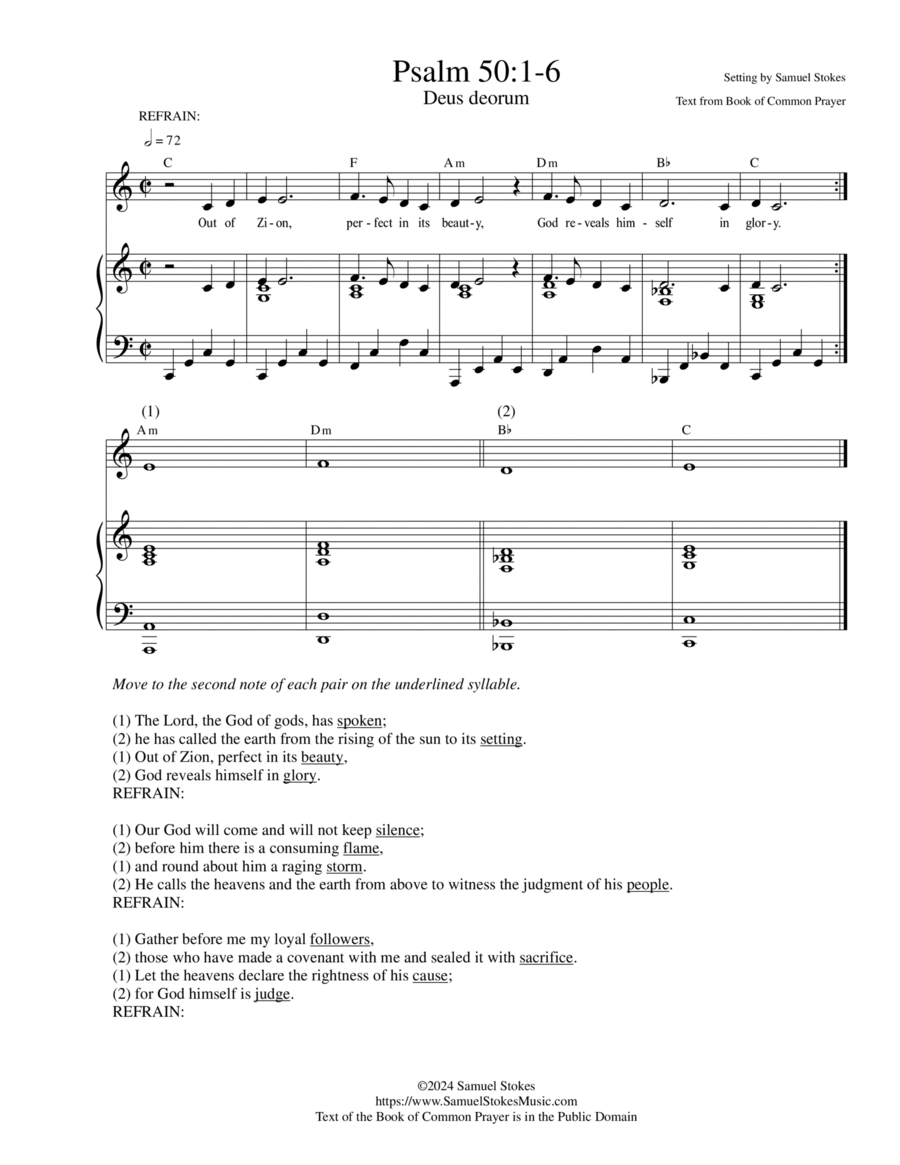 Psalm 50:1-6 BCP for cantor and accompaniment with refrain Piano, Vocal, Guitar scores gallery preview page 1