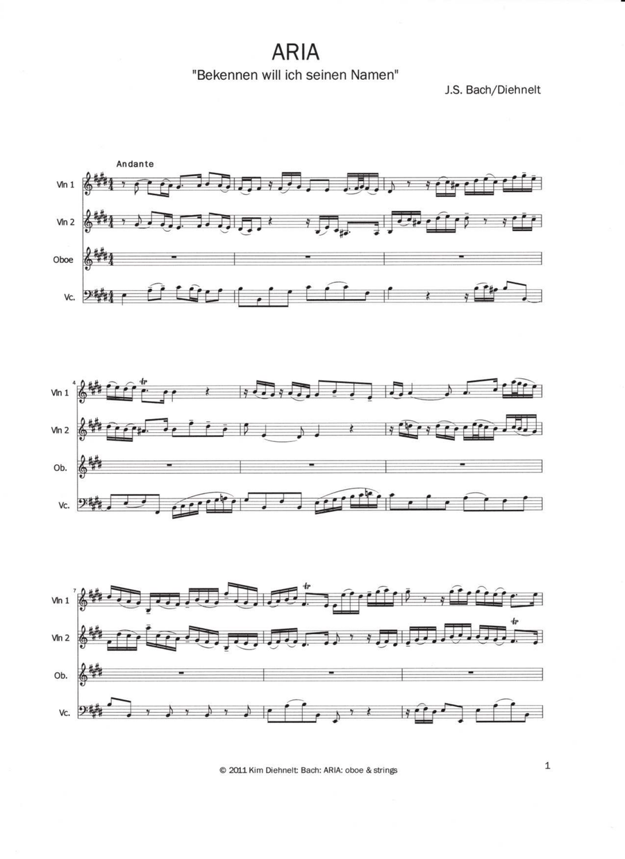 Bach: Aria - "Bekennen will ich seinen Namen" for solo oboe and strings image number null