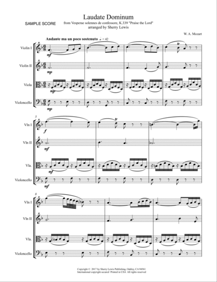 LAUDATE DOMINUM, Mozart, String Quartet, Intermediate Level String Quartet scores gallery preview page 4