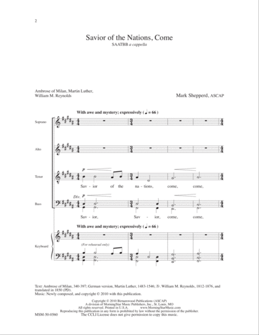 Savior of the Nations, Come Divisi scores gallery preview page 2