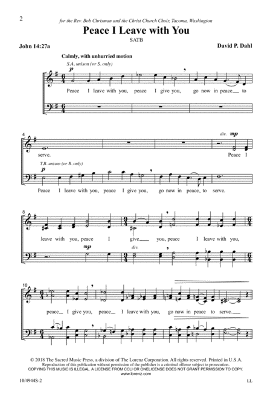 Peace I Leave with You 4-Part scores gallery preview page 2