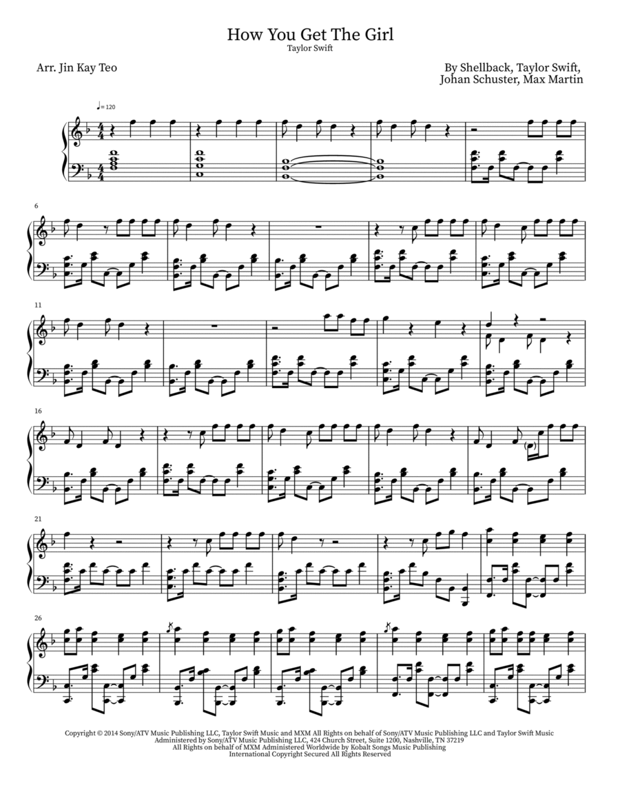 How You Get The Girl Piano Solo scores gallery preview page 1