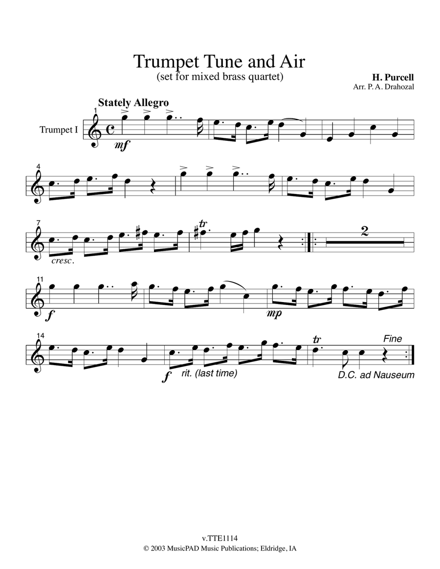 Trumpet Tune and Air by Purcell (arranged for brass quartet) image number null