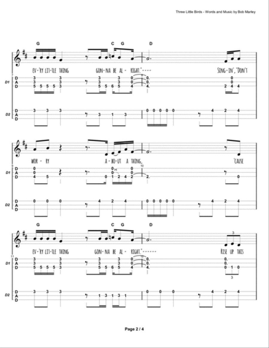 Three Little Birds Dulcimer scores gallery preview page 3