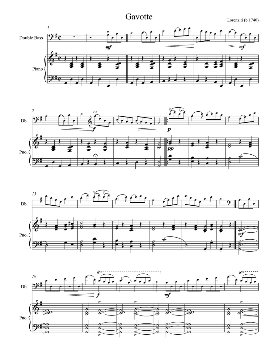 Gavotte Double Bass scores gallery preview page 1