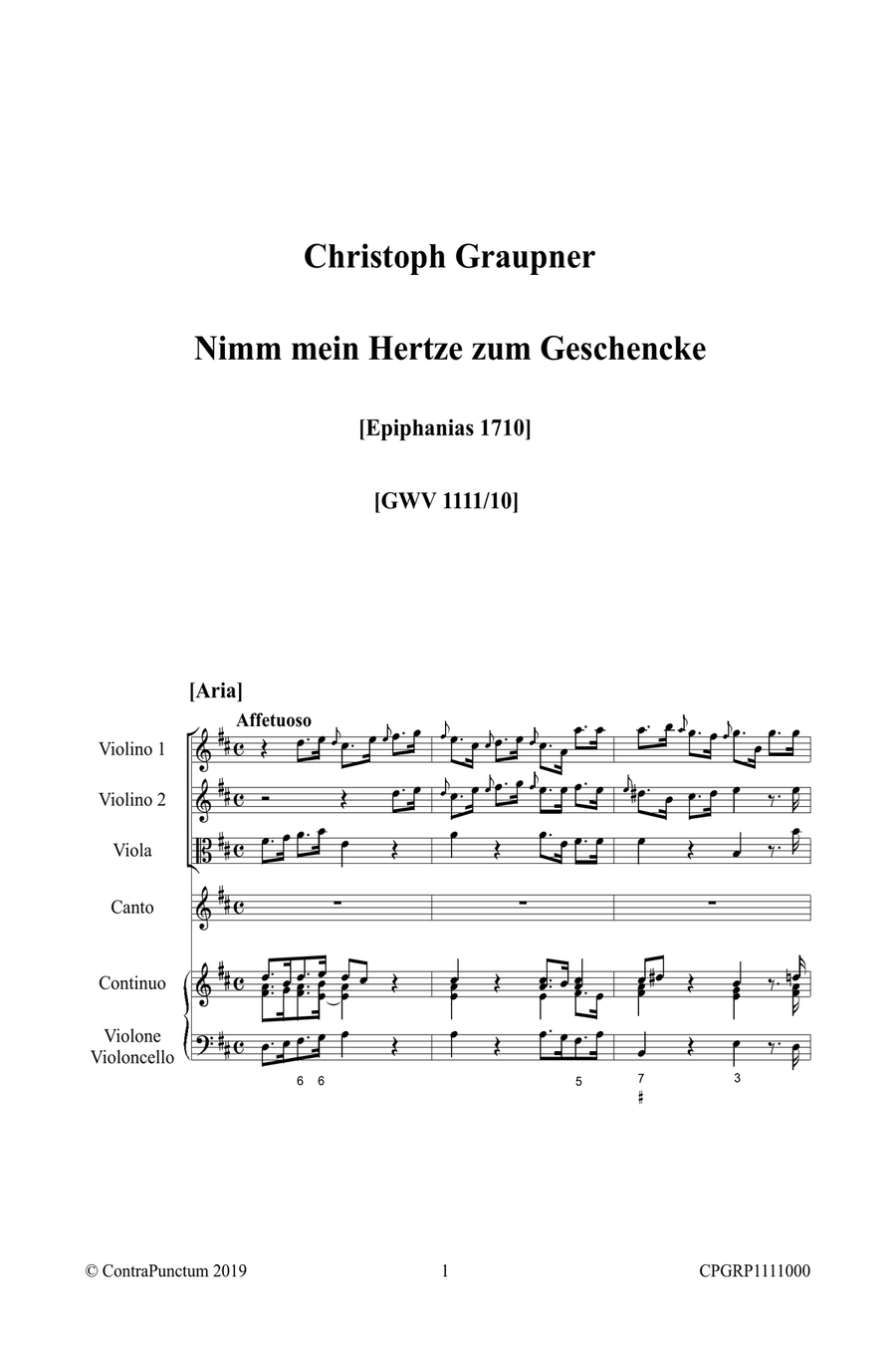 Graupner Christoph Cantata Nimm mein Hertze zum Geschencke GWV 1111/10 Small Ensemble scores gallery preview page 5