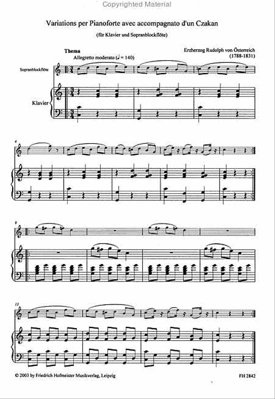 Variations per Pianoforte avec accompagnato d'un Czakan Soprano Recorder scores gallery preview page 2