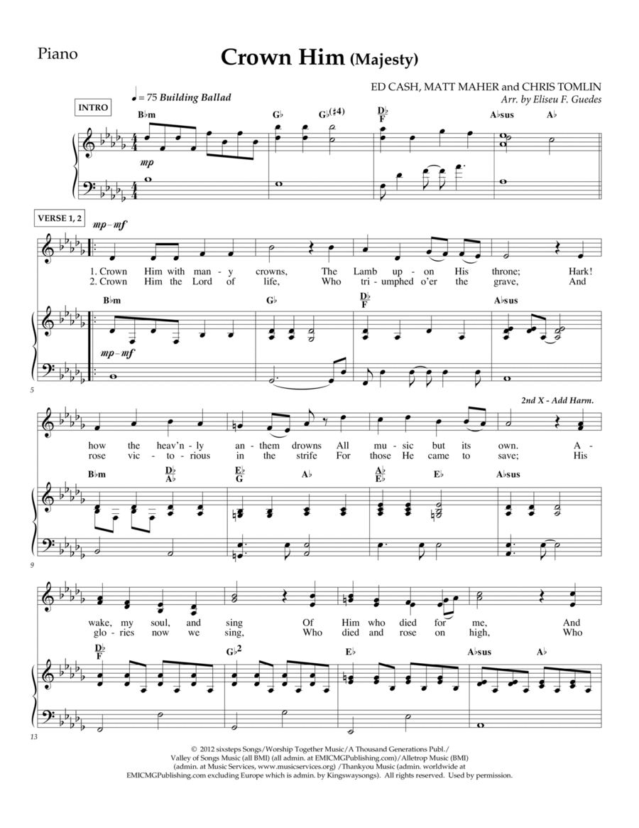 Crown Him (majesty) Piano, Vocal, Guitar scores gallery preview page 1