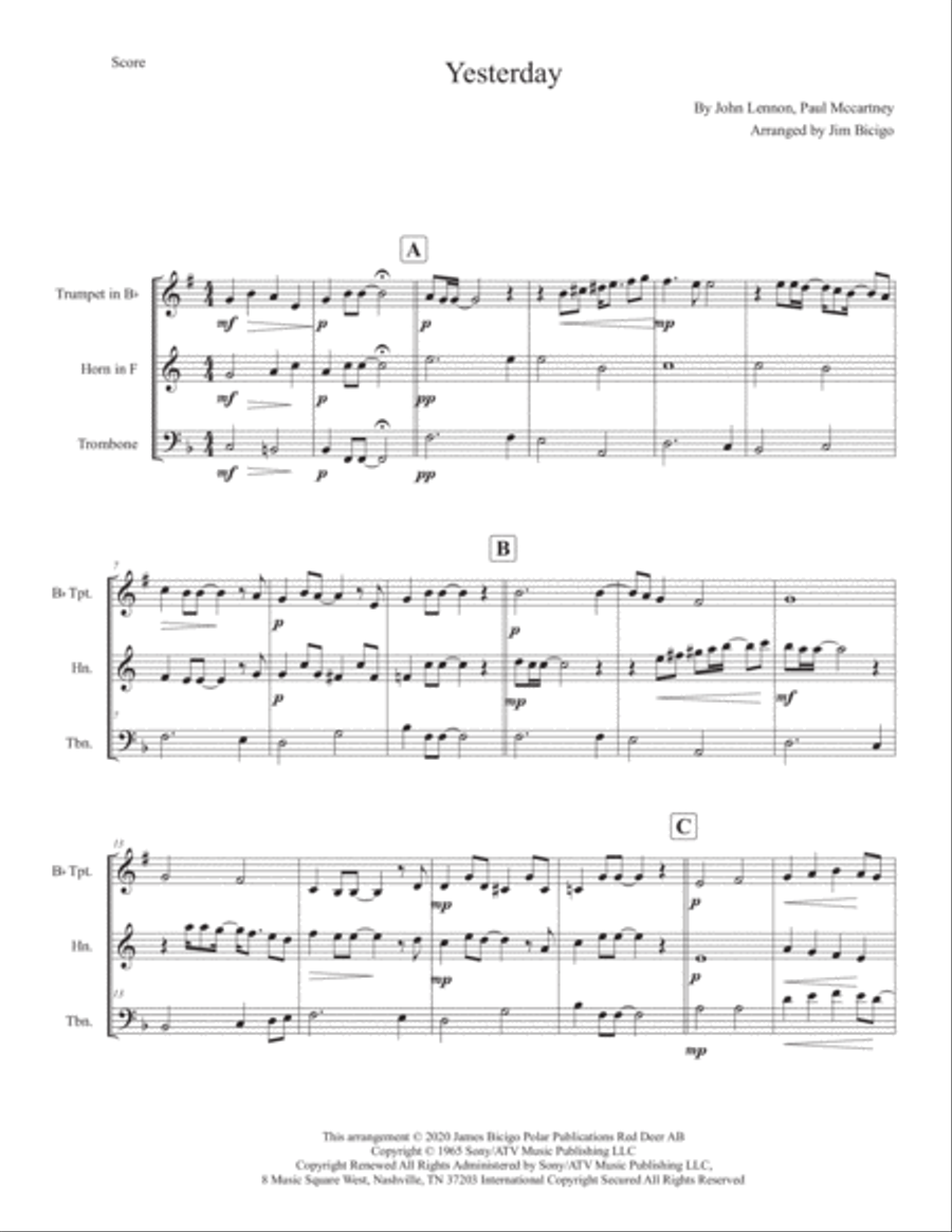 Yesterday Yesterday Horn scores gallery preview page 1