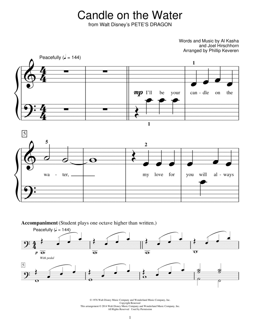 Candle On The Water (from Pete's Dragon) (arr. Phillip Keveren) Piano Method scores gallery preview page 1