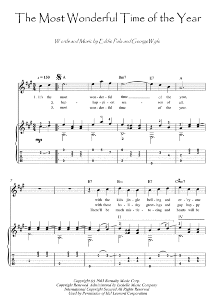 The Most Wonderful Time Of The Year Guitar Tablature scores gallery preview page 1