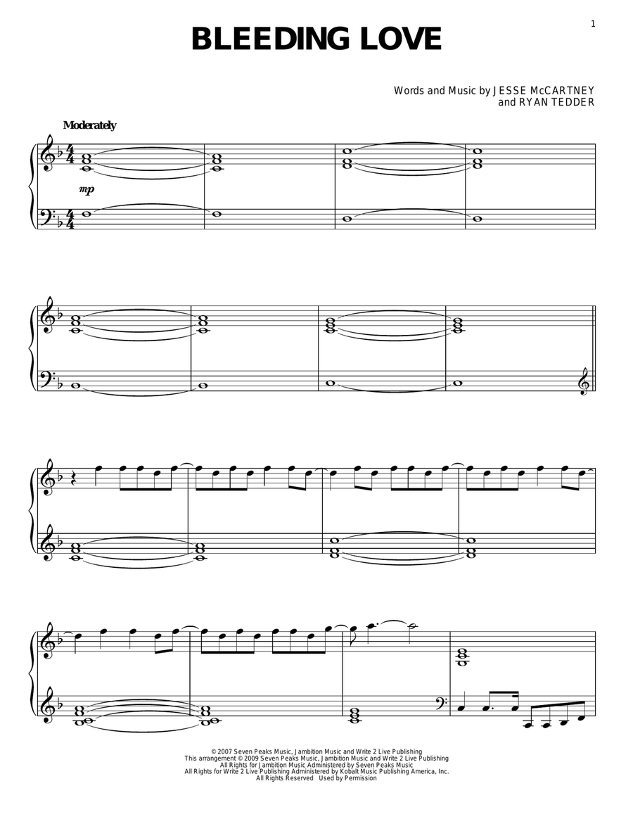 Bleeding Love Piano Solo scores gallery preview page 1